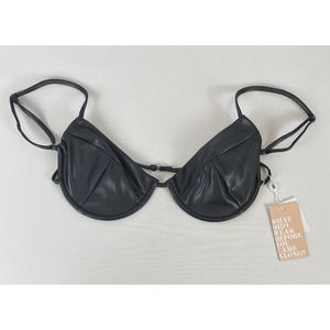 NWT Tiger Mist Lilia Top Black Faux Leather Underwire Bra Strappy Festival Club